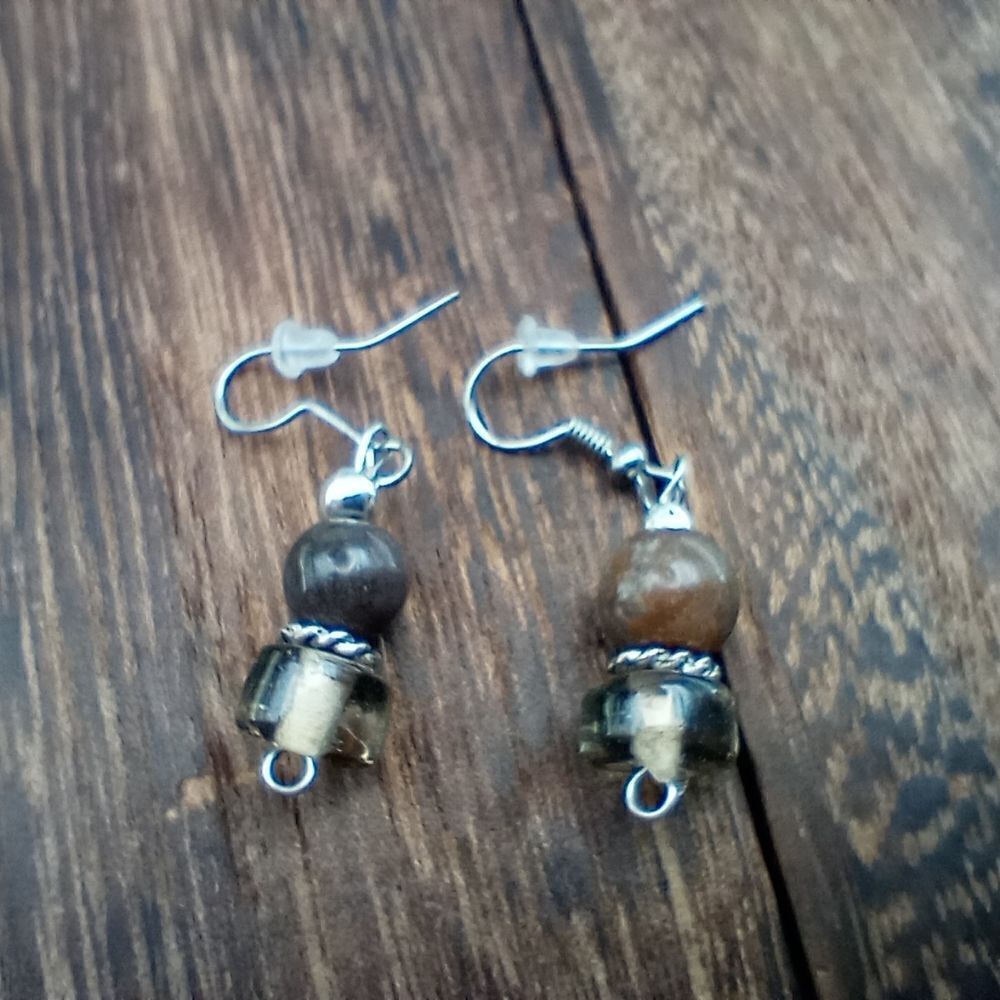 Jade tigers eye gemstone earrings E238